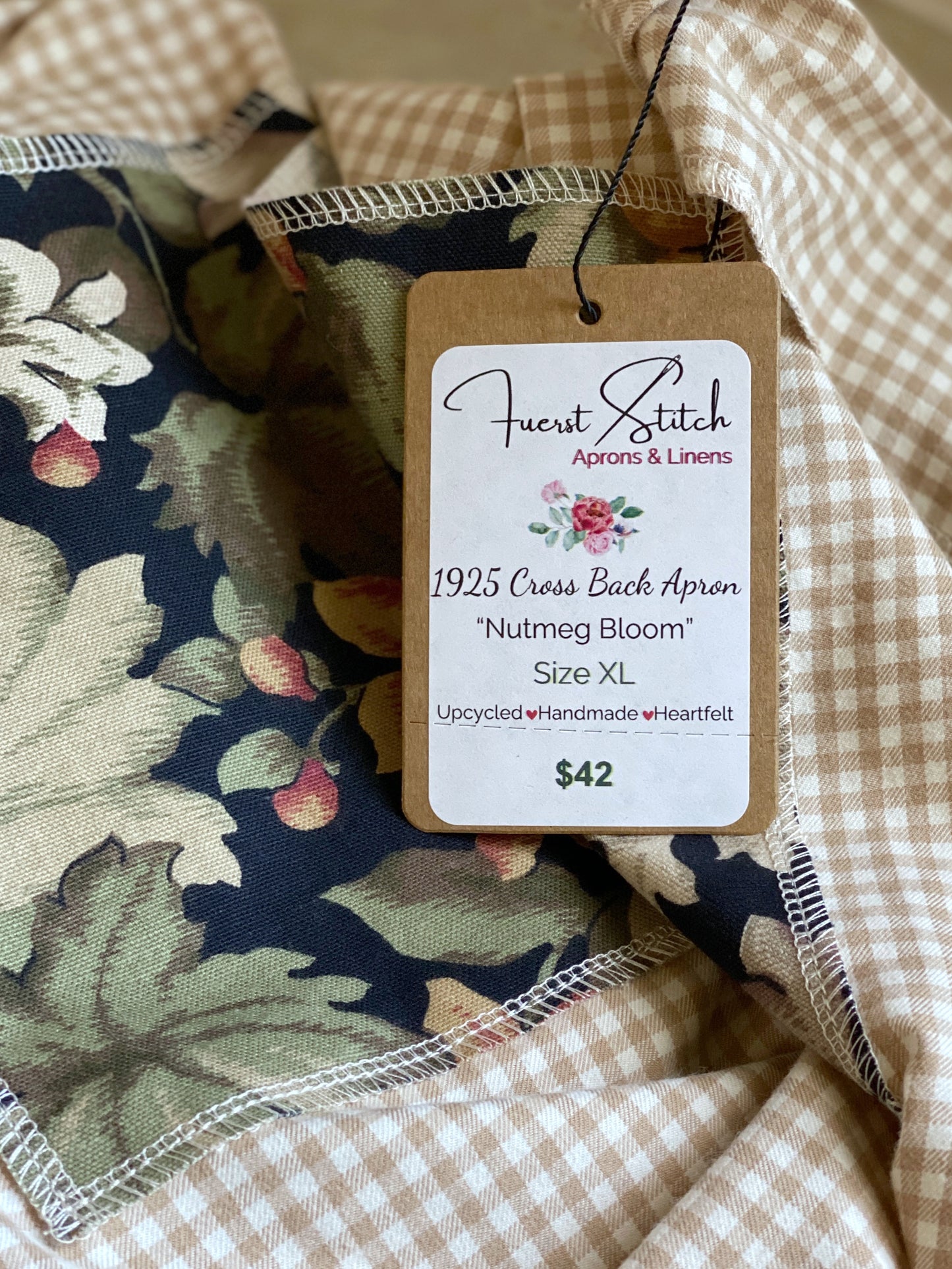 1925 Cross Back Apron - Nutmeg Bloom (Women's XL)
