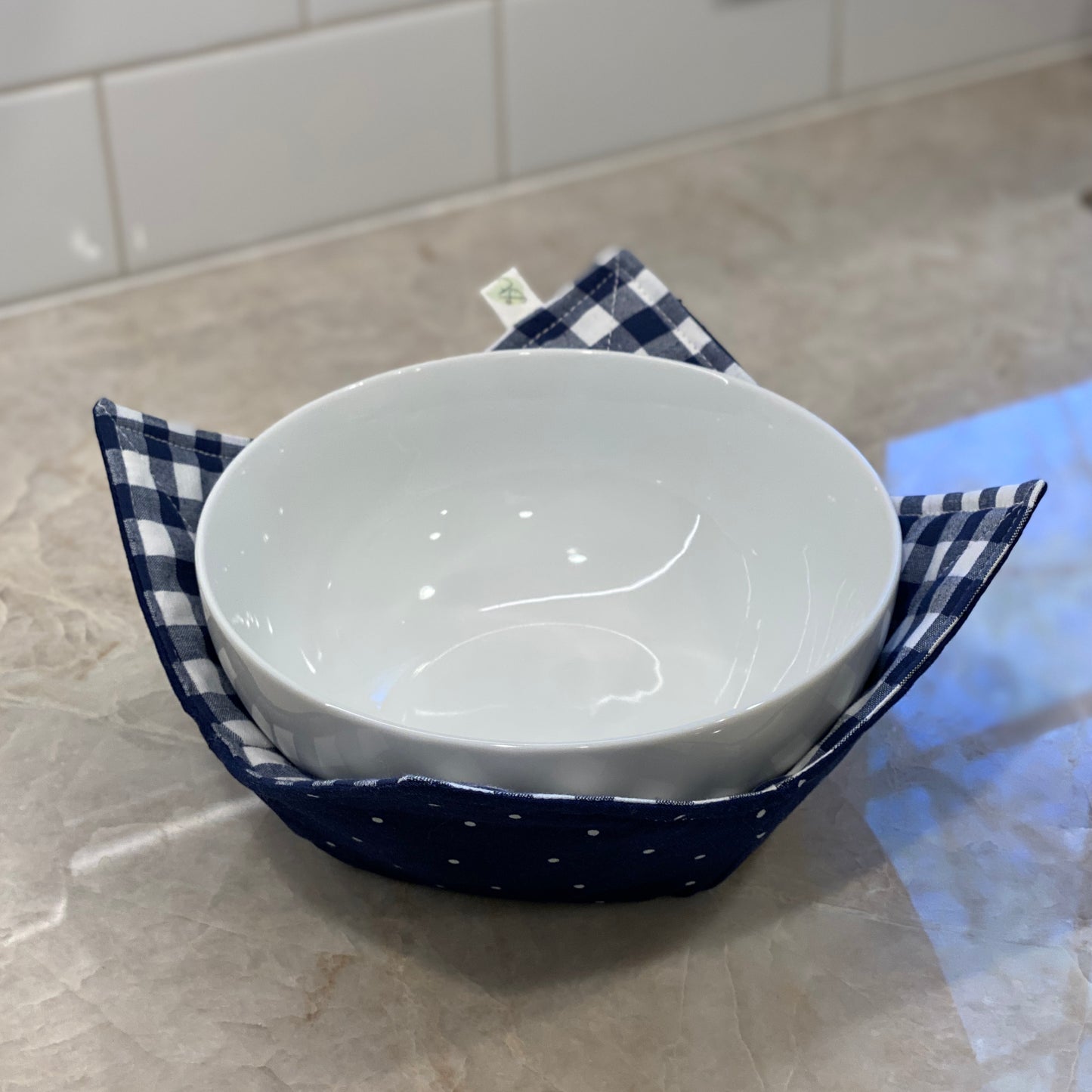 Microwave Bowl Cozy, (3 Sizes) - Navy Gingham