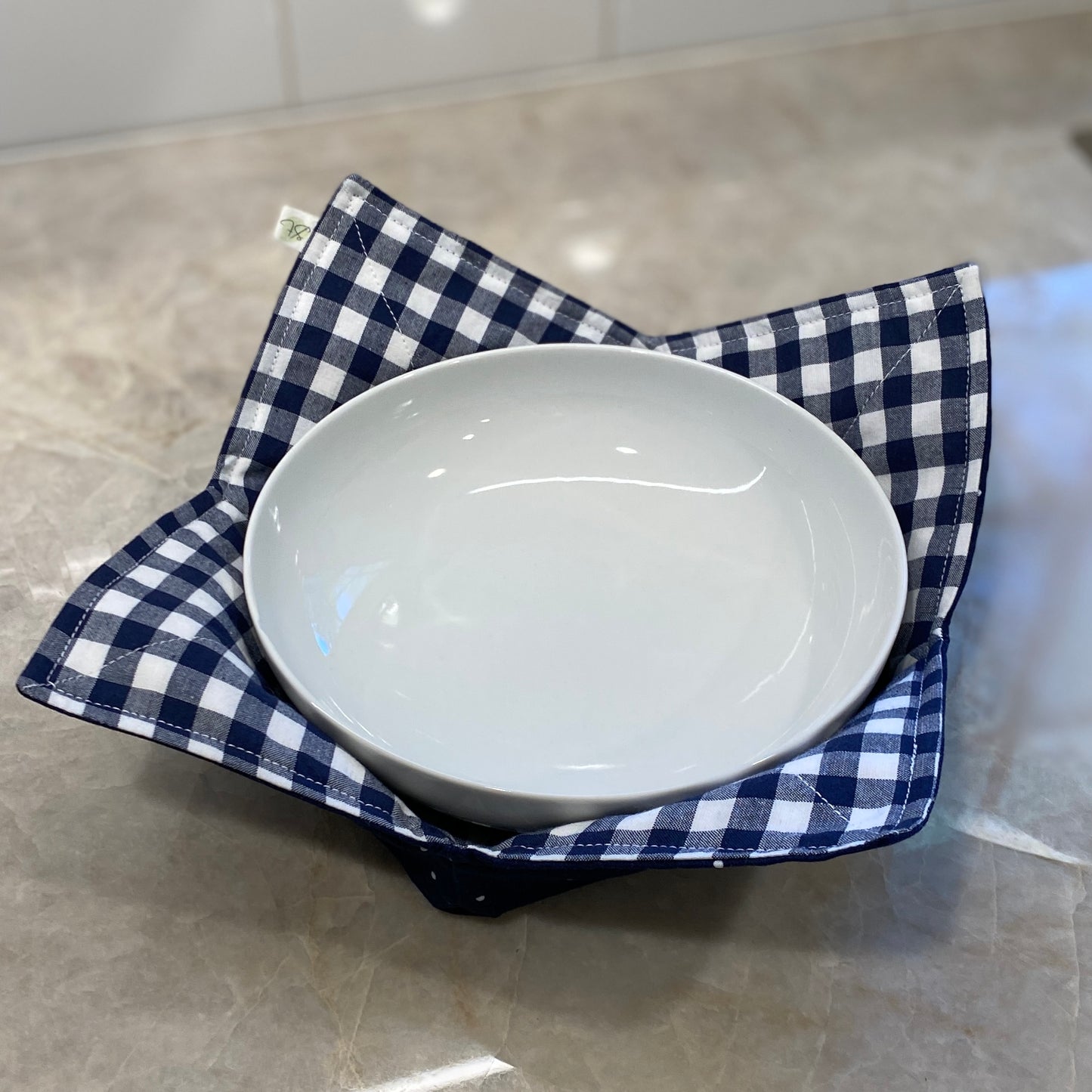 Microwave Bowl Cozy, (3 Sizes) - Navy Gingham