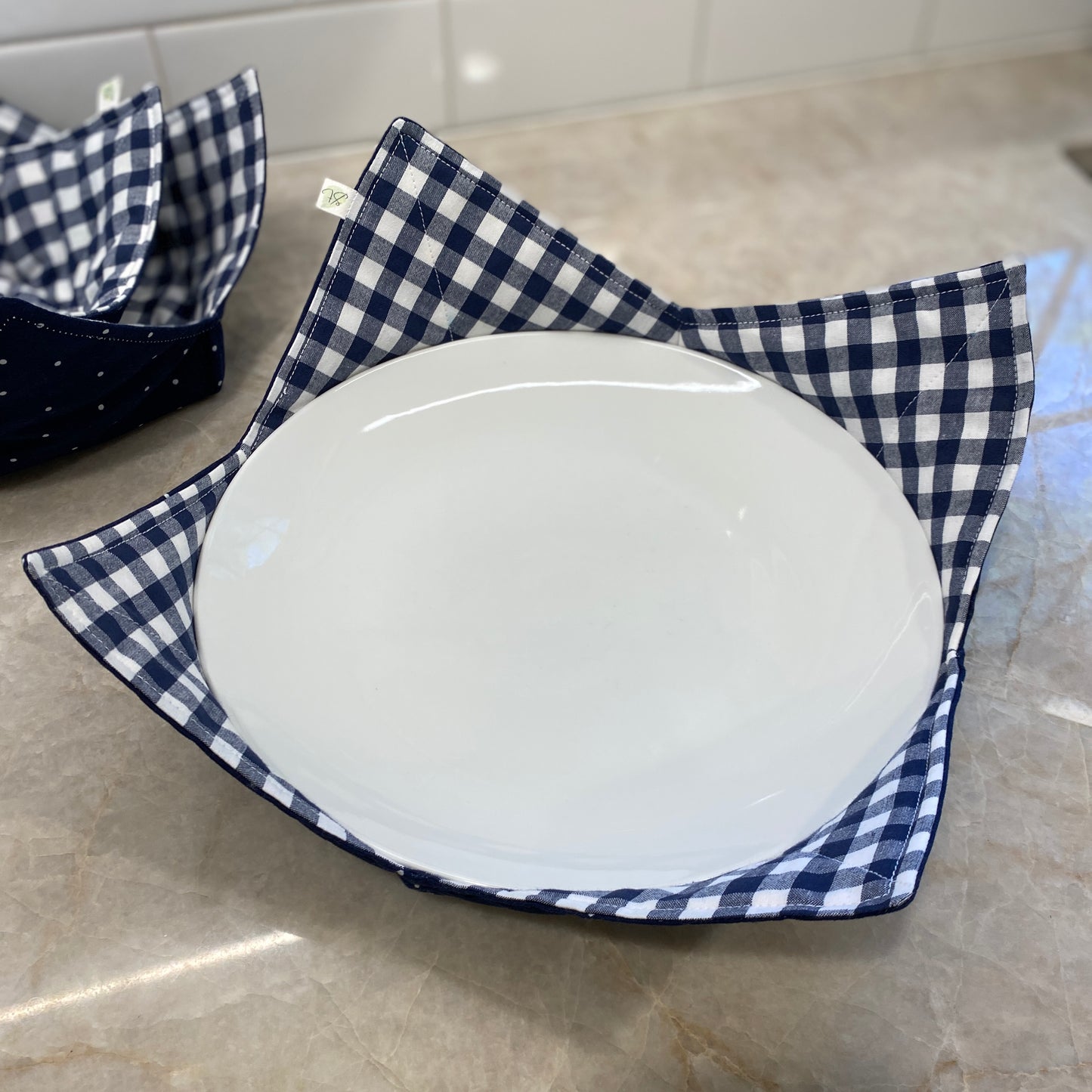 Microwave Bowl Cozy, (3 Sizes) - Navy Gingham