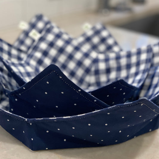 Microwave Bowl Cozy, (3 Sizes) - Navy Gingham