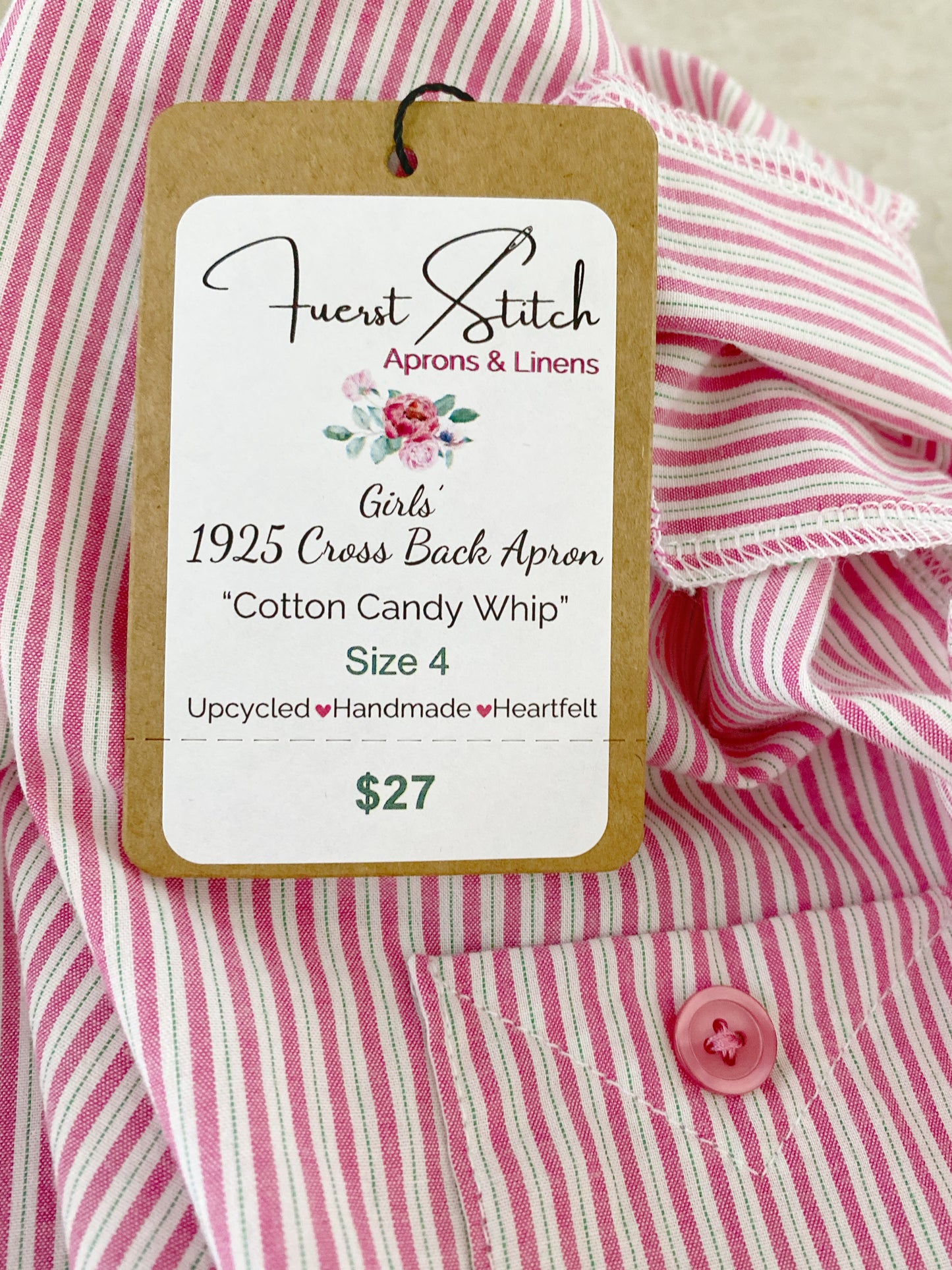Girls' 1925 Cross Back Apron - Cotton Candy Whip (Size 4)