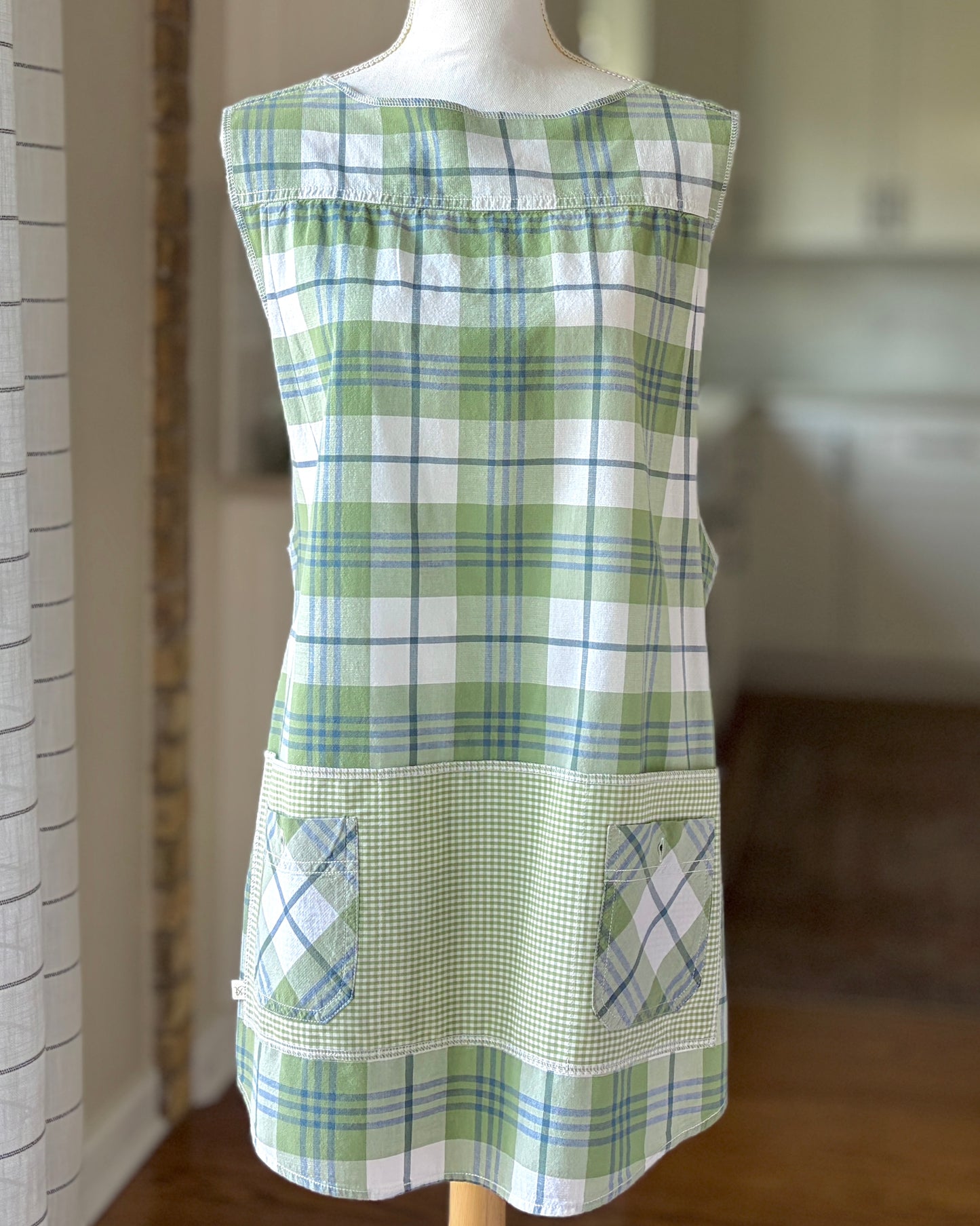 Gathered Greens Cross-Back Apron