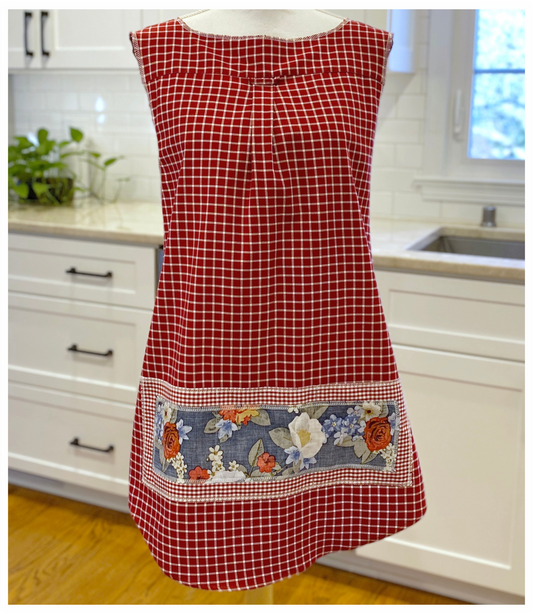 1925 Cross Back Apron - Cranberry Bouquet (Women's Medium)